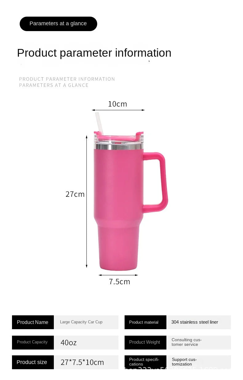 40oz 1200ML High Quality Insulated Tumbler with Handle Straw Double Wall Thermal Iced Travel Cup Coffee Cup Perfect Gift