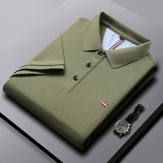 Men's Fitted Short Sleeve Casual Embroidered Polo