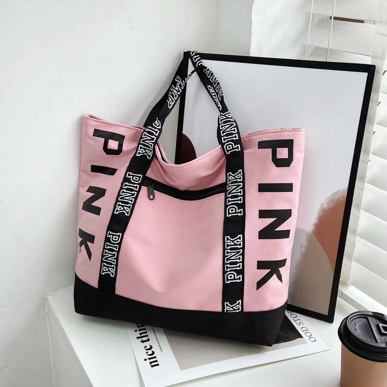 PINK Letter-Print Shoulder Bag