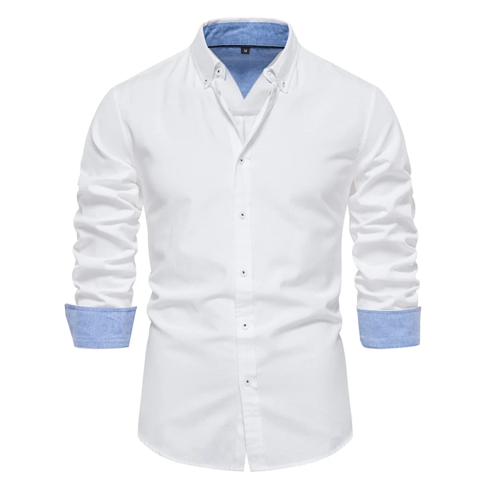 AIOPESON New Spring Cotton Blend Men's Oxford Shirt Long Sleeve Button Down Social Buinesss Casual Shirts for Men