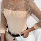 Beaded Sheer Mesh Ruffled Top With Regular Casual And Fashionable O-neck Long Daily Spring Top For Women