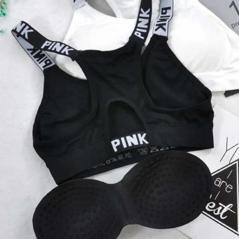 PINK Letter-Print Fitness Bra