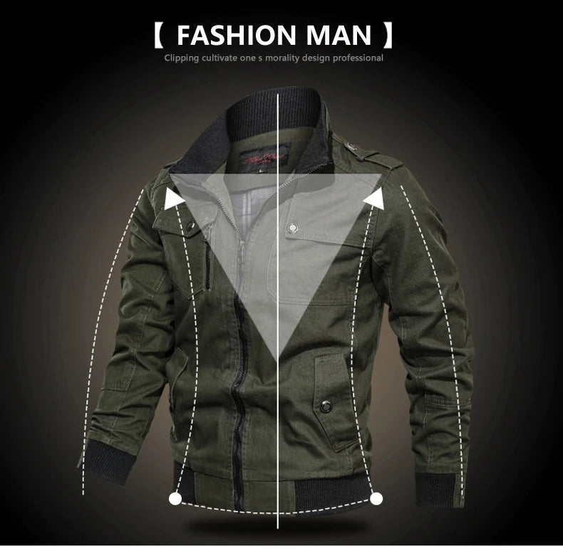 Men's Jacket Military Tactical Man Jackets Coat Zipper Cargo Jackets Stand Collar Outwear Cotton Windbreaker Tops 2022 New Brand