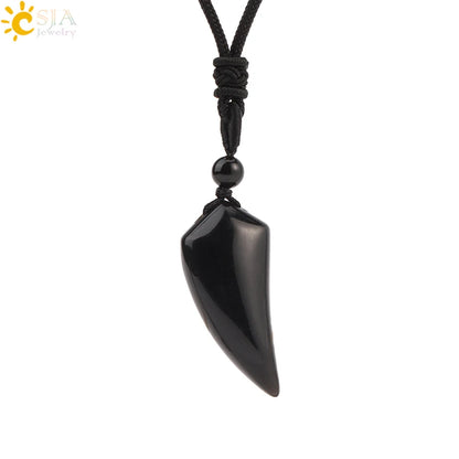 Men's Mali Necklace - Polished Stone Wolf-Shark Tooth