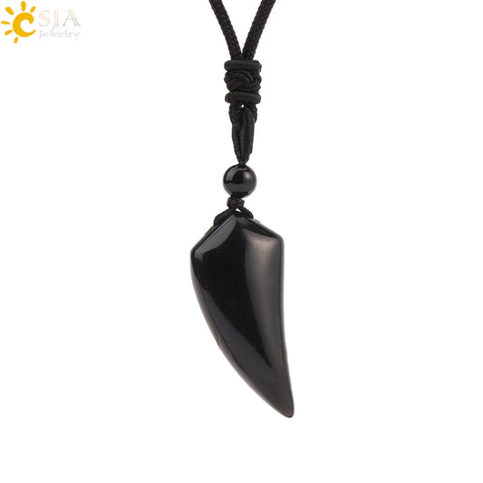 Men's Mali Necklace - Polished Stone Wolf-Shark Tooth