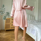 Simple Satin Pajama Set Long Sleeve Belted Robe  V Neck Cami Top And Shorts Women's Sleepwear