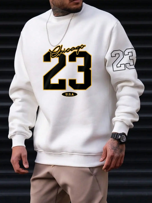 23 USA Art Letter Design Man Clothes Street Style Fleece Sweatshirts Autumn Casual Hoodies Fashionable Crewneck Pullovers