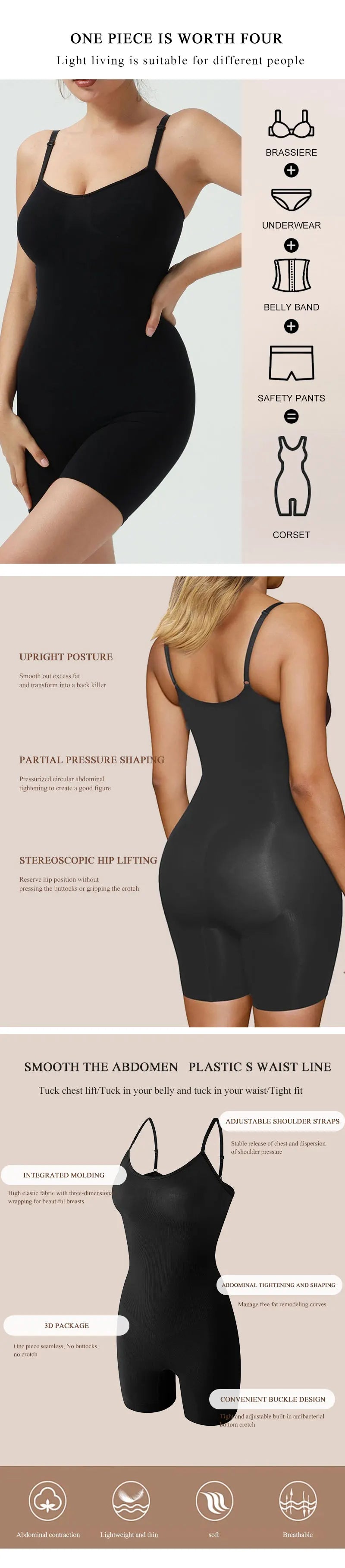 Women's New All Seasons Seamless Jumpsuit Elastic High-Waisted Sling Corset Lift Buttocks Abdominal Shapewear Bodysuit Body Suit