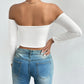 Off Shoulder Crop T-Shirt, Casual Long Sleeve Top For Spring & Fall, Women's Clothing