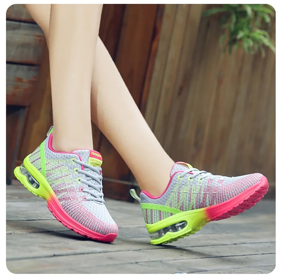 Women Air Cushion Running Shoes for Tennis Sports Fashion Sneakers Lace Up Lightweight Breathable Leisure Gym Walking Shoes