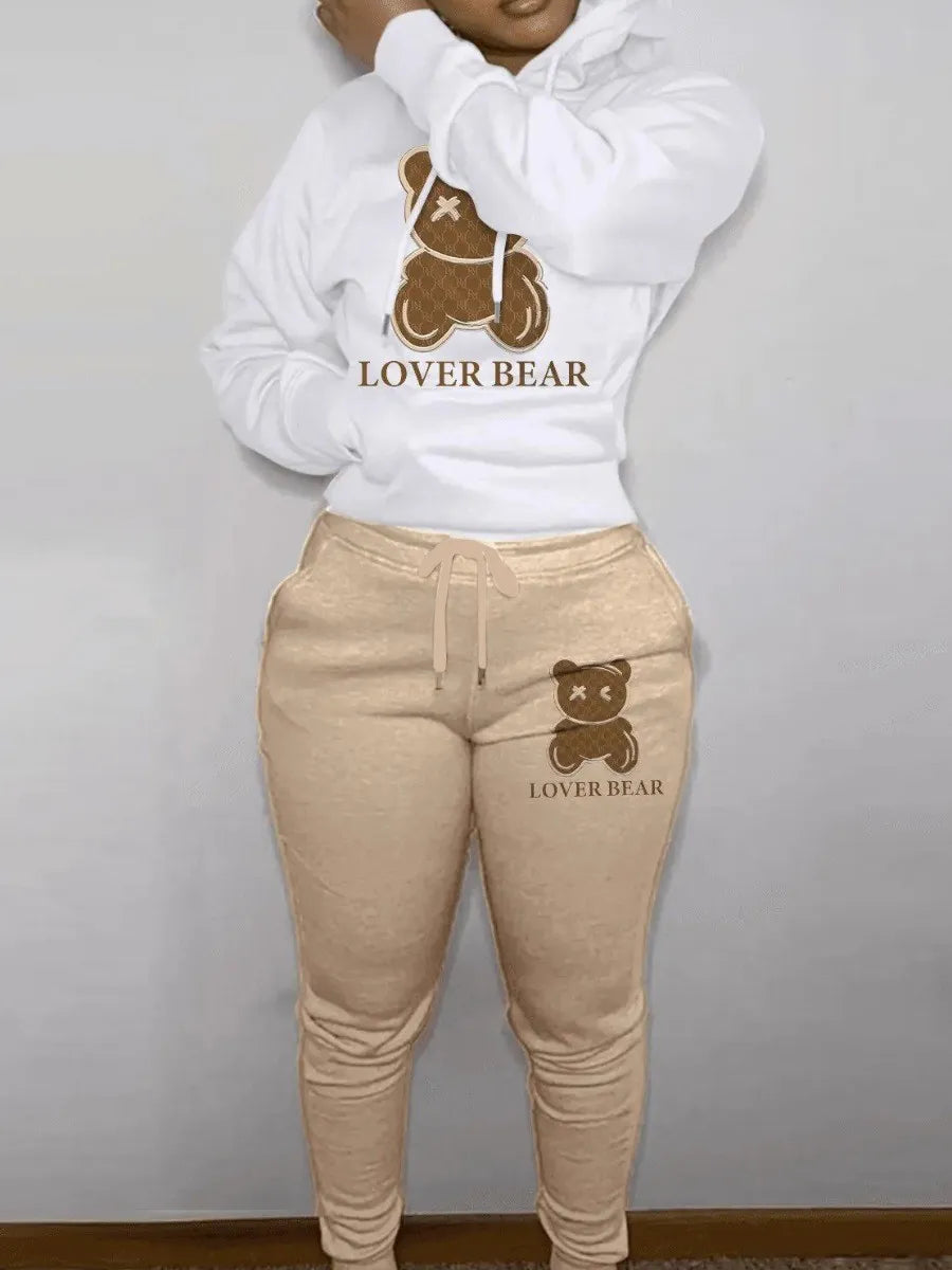 Lover Bear Letter Print Kangaroo Pocket Tracksuit 2pc Set V3