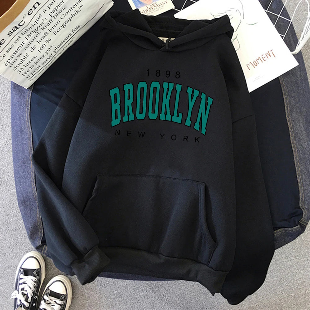 1898 Brooklyn New York Printed Women Hoodies Fashion Fleece Hoody Creativity Pullover Clothing Street Loose Sweatshirts Women'S