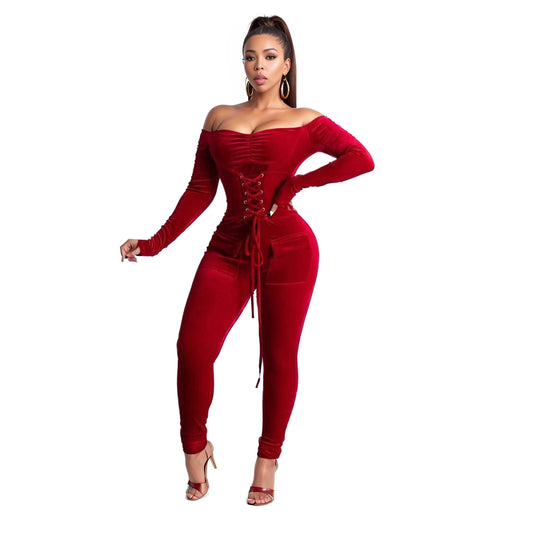 Sleeves Slash Neck Long Rompers Sexy Party Jumpsuits 202