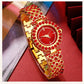 New Luxury Watch Women Red Necklace Earring Rhinestone Fashion Wristwatch Casual Ladies Watches Jewelry Set Relogio Feminino