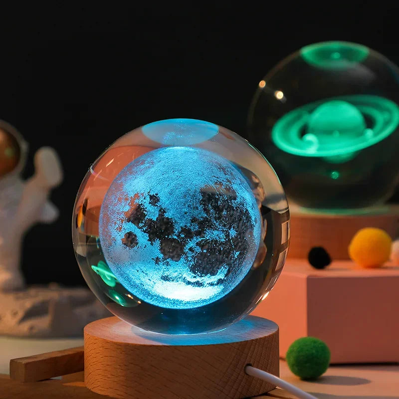 LED Crystal Ball Table Lamp USB Night Light 3D Moon Planet Galaxy Decor for Home Table Lamp Party Toys for Kids Adult Xmas Gifts