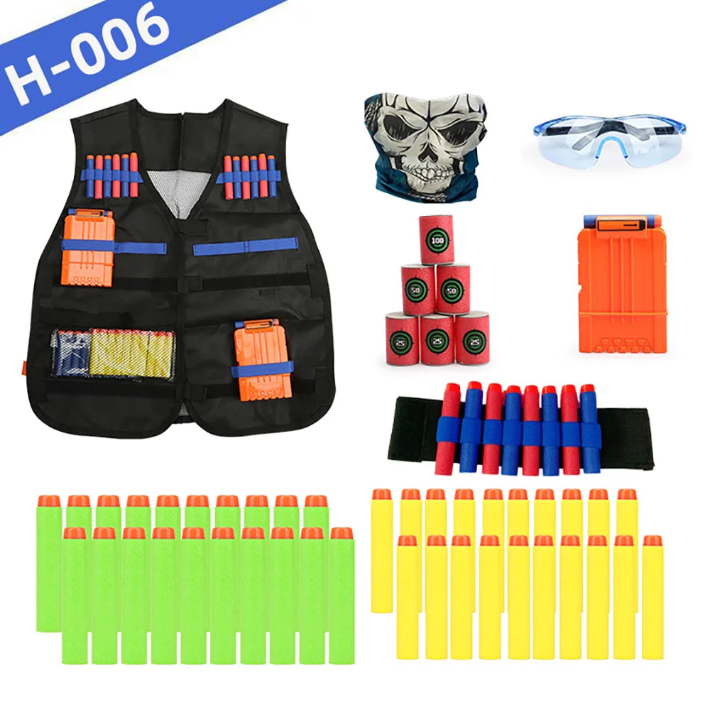 Kids Tactical Vest Kit Nerf Guns Series Refill Darts Reload Clips Tactical Mask Wrist Band and Protective Glasses Nerf Vest Toys