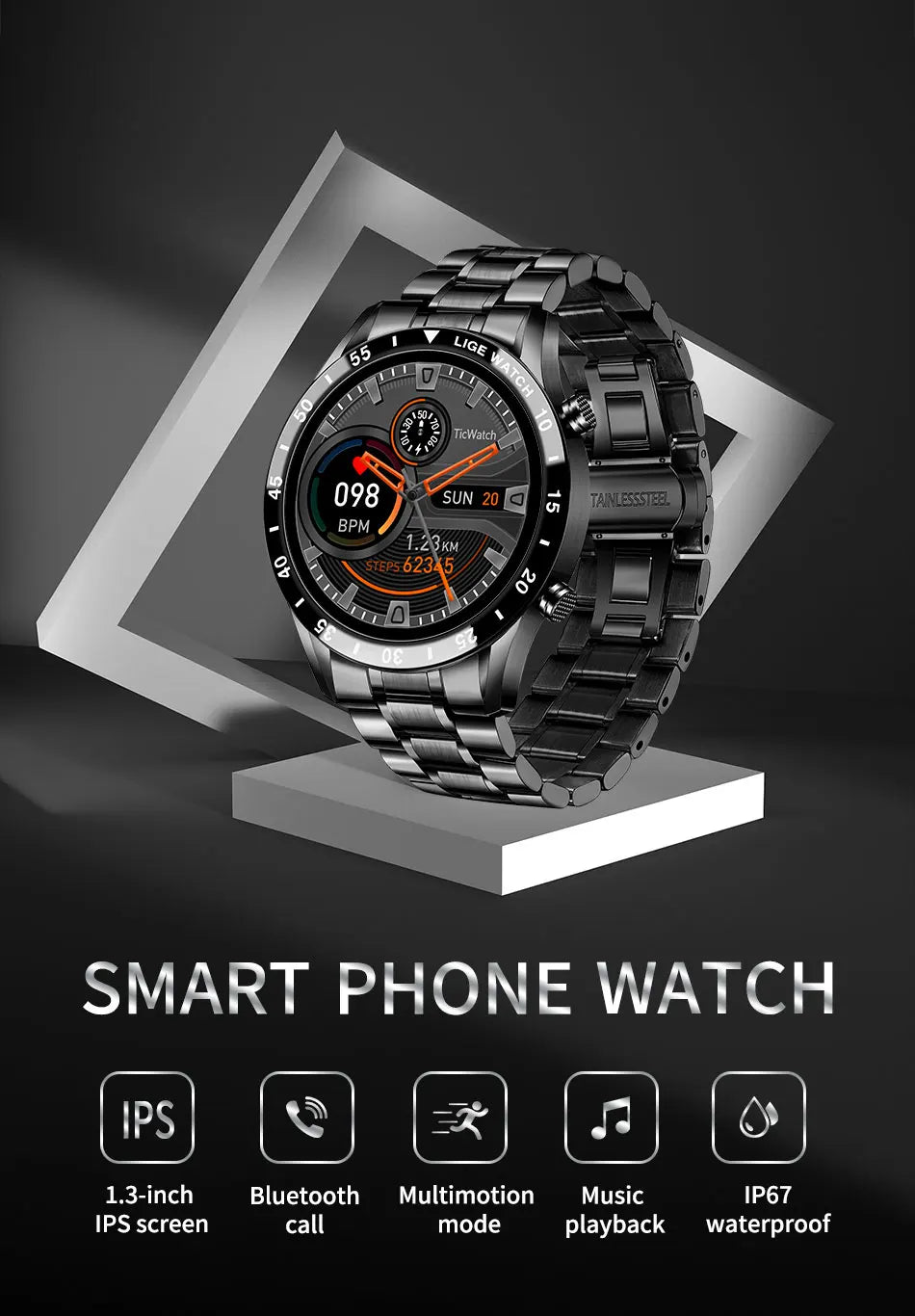 LIGE 2024 Smart Watch Full Circle Touch Screen Bluetooth Call Smartwatch Waterproof Sport Activity Fitness Watch+Box