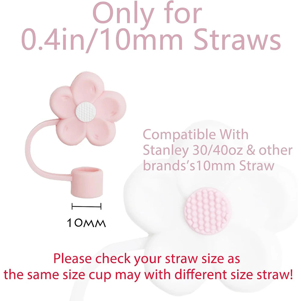 Straw Cover for Stanley Cup,Cute Straw Topper Compatible with 30&40Oz Tumbler with Handle,10mm/0.4in Silicone Flower Straw Cover