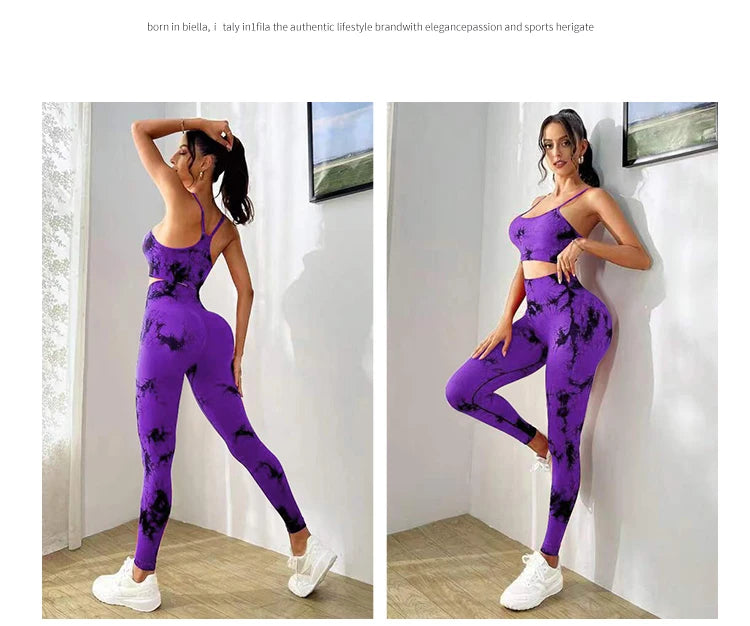 Tie Dye Yoga Women's Tracksuit Fitness Yoga Sets Sportswear Workout Bra+High Waist Leggings Gym Clothing Seamless Sports Suits