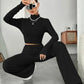 Stand Collar Navel T-shirt and Trumpet pants