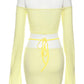 ALLNeon Y2K Aesthetics Sexy Co-ord Sets Yellow 2000s Clubwear Off Shoulder Flare Sleeve Crop Tops and Micro Skirt 2 Piece Suits