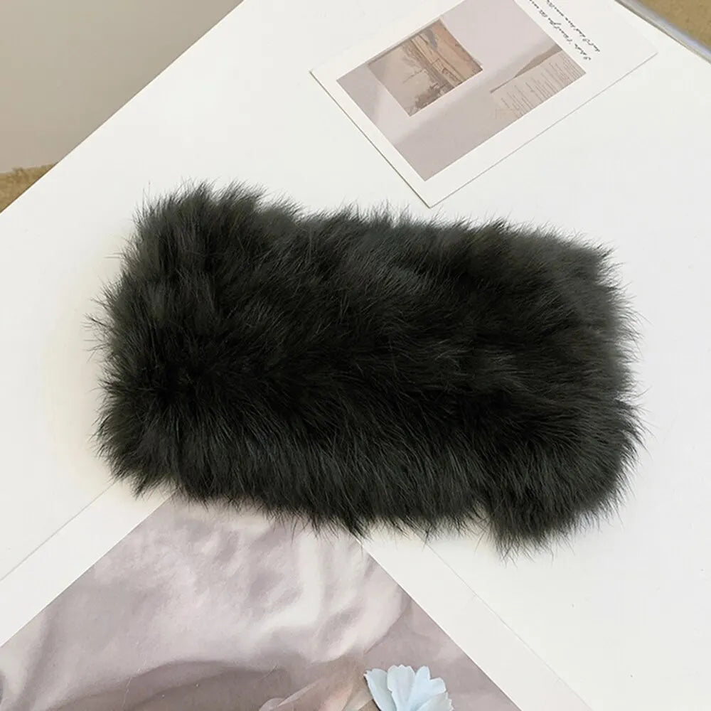 1PC Autumn and Winter New Real Rabbit Hair Band Hair Hoop Women's Warm Fur Fur Hat Vintage Wide Edge Plush Headband Warm Hat