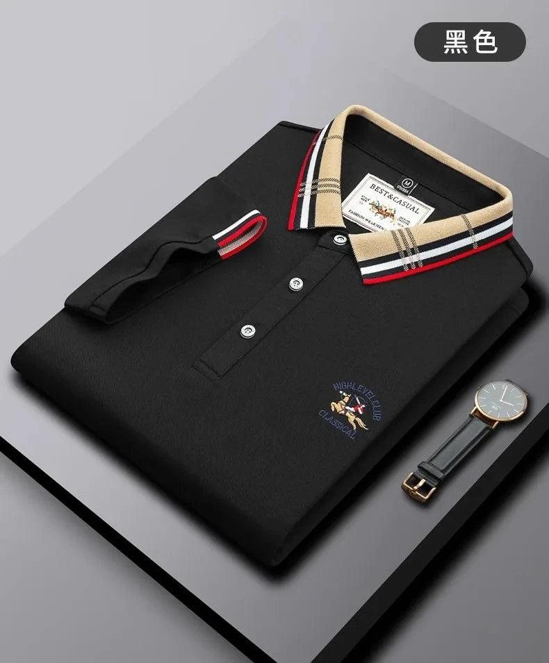 High end mercerized cotton lapel color matching short sleeve polo shirt Men's 2023 popular brand embroidery casual Paul T-shirt