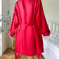 Simple Satin Pajama Set Long Sleeve Belted Robe  V Neck Cami Top And Shorts Women's Sleepwear