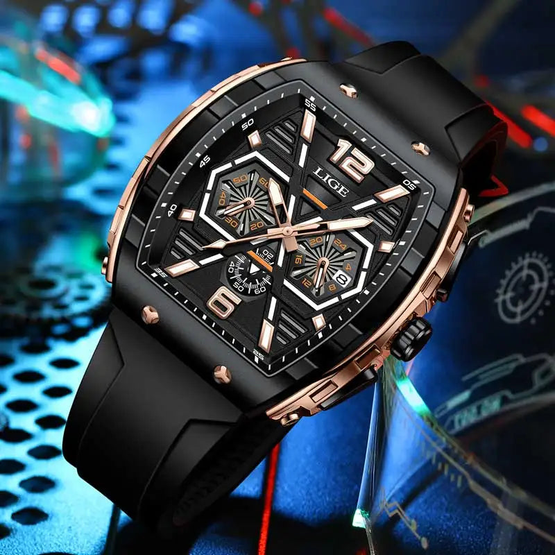 Relogio Masculino LIGE Men Watch Luxury Waterproof Quartz Wristwatch Raise Wrist Luminous Date Sports Silicone Clock Man Watches