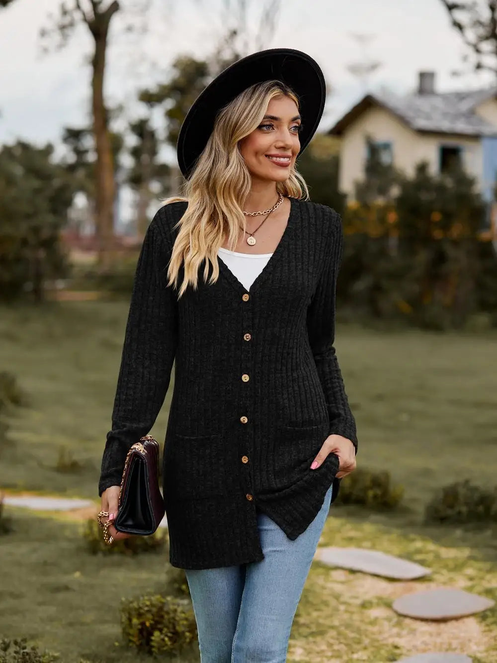 Solid Button Up Pocket Cardigan, Casual Long Sleeve Sweater For Spring & Fall, Women's Clothing