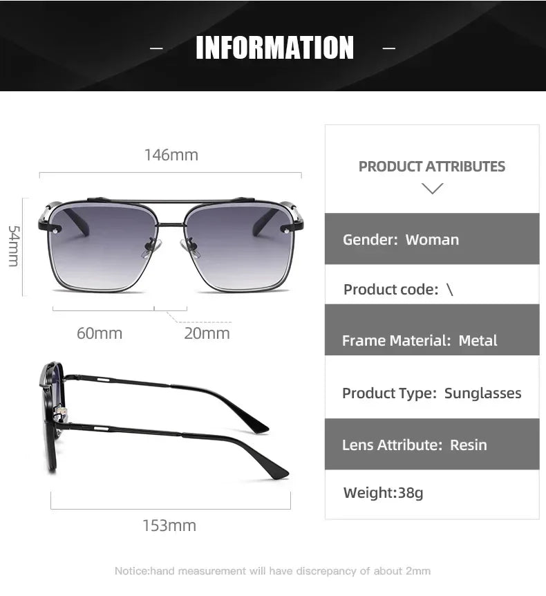 2024 Fashion Square Luxury Design Sunglasses Men Women Flight Seven Rock Mach Six Style Gradient Pilot Sunglasses Oculos De Sol