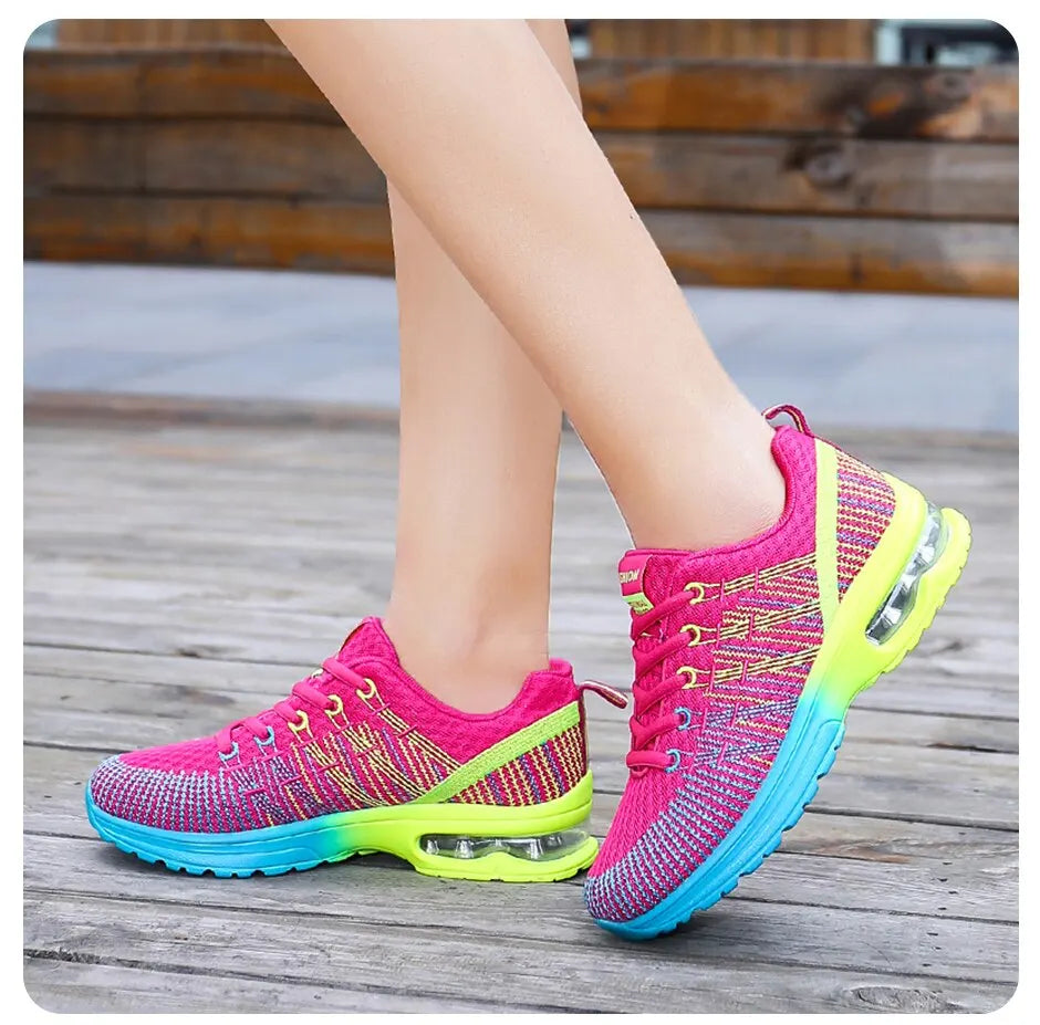 Women Air Cushion Running Shoes for Tennis Sports Fashion Sneakers Lace Up Lightweight Breathable Leisure Gym Walking Shoes