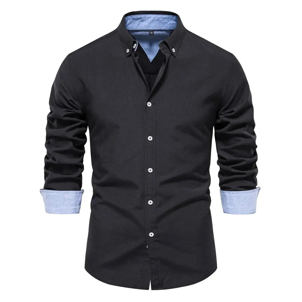 AIOPESON New Spring Cotton Blend Men's Oxford Shirt Long Sleeve Button Down Social Buinesss Casual Shirts for Men