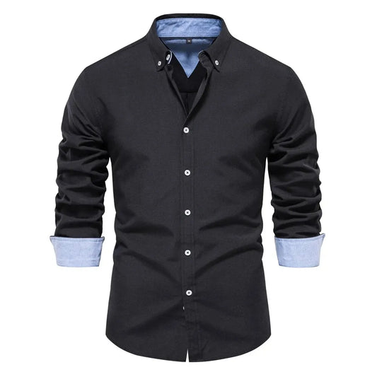 AIOPESON New Spring Cotton Blend Men's Oxford Shirt Long Sleeve Button Down Social Buinesss Casual Shirts for Men