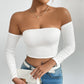 Off Shoulder Crop T-Shirt, Casual Long Sleeve Top For Spring & Fall, Women's Clothing