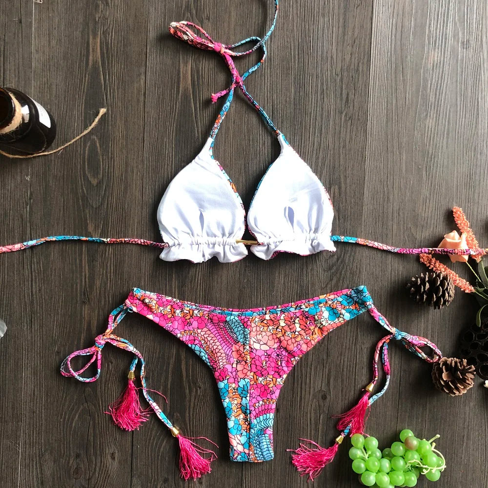 2022 Sexy Bikini Floral Print Swimwear String Bikini Set Push Up Swimsuit Bikinis Women Biquini Beach Bathing Suit Women