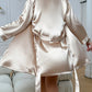 Solid Satin Pajama Set Long Sleeve Robe With Belt & Contrast Lace V Neck Slip Dress Women's Sleepwear