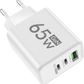 65W Lightning 3-Port Adapter - Charging Box/Plug (1 USB-A Port, 2 USB-C Ports)