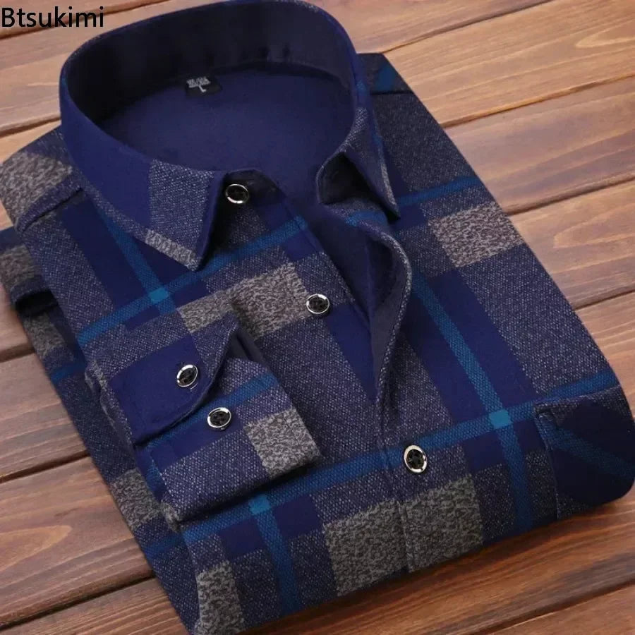 Men's Autumn Winter Casual Long Sleeve Plaid Shirt Thick Warm Men's Casual High Quality Soft Large Size Warm Shirt Tops 4XL