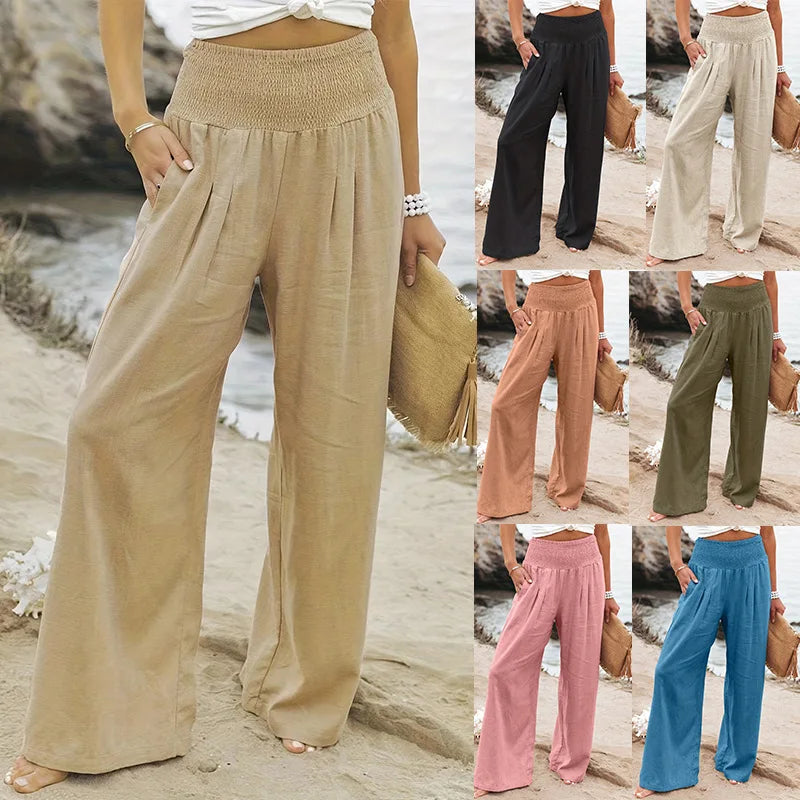 Spring/Summer New Women's Casual Style Cotton and Hemp Comfortable Mid Waist Long Pants for Women