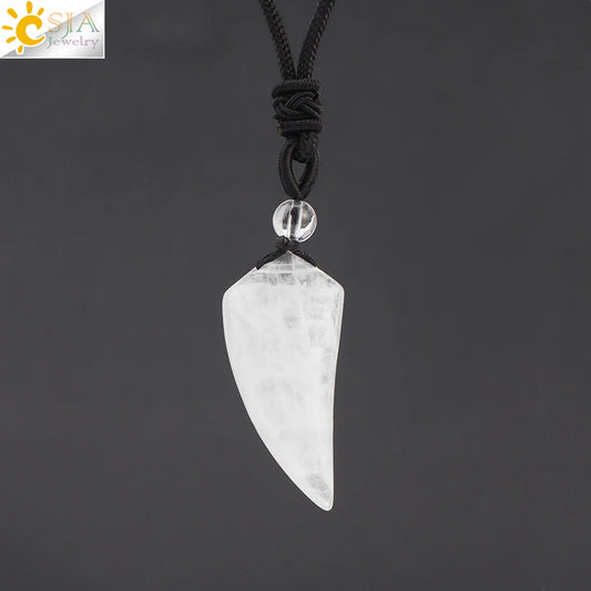 Men's Mali Necklace - Polished Stone Wolf-Shark Tooth