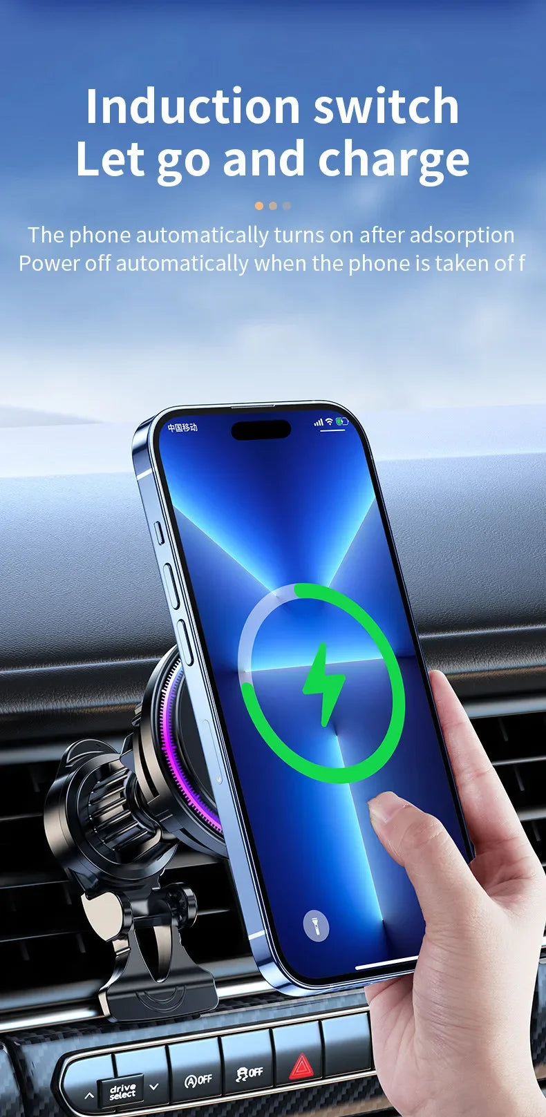 15W Ice Cooling Magnetic Wireless Car Charger Fast Charging Station For iPhone 15 14 13 Pro Max MacSafe Car Phone Holder Stand