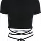 2022 Summer Women Black Short T-Shirts Sexy Crop Tops Short Sleeve Bandage Tee Tops Female Shirts