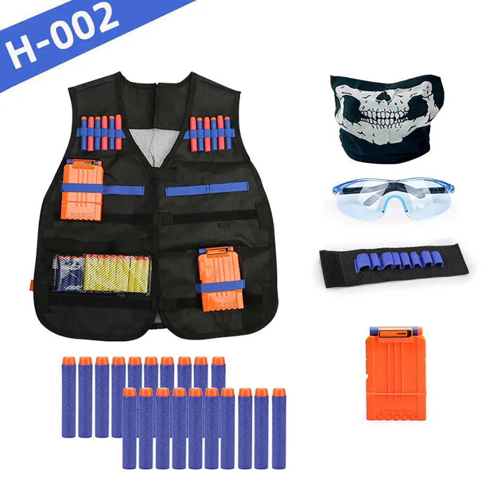 Kids Tactical Vest Kit Nerf Guns Series Refill Darts Reload Clips Tactical Mask Wrist Band and Protective Glasses Nerf Vest Toys