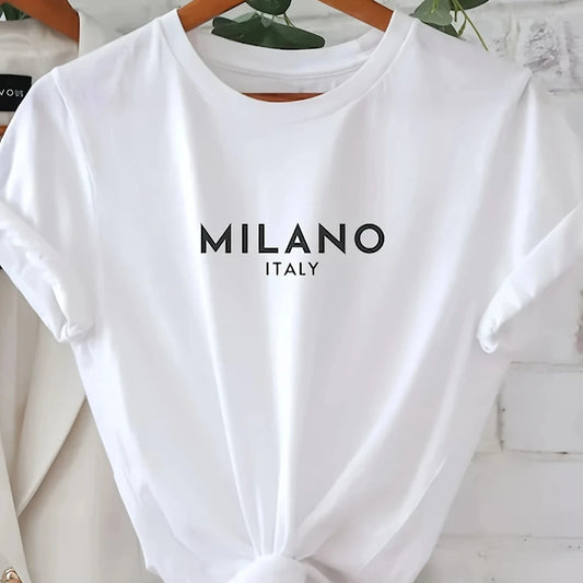 Letter Print Crew Neck T-Shirt, Casual Short Sleeve T-Shirt For Summer, Fashion elegant Women's Clothing , Valentine's Day