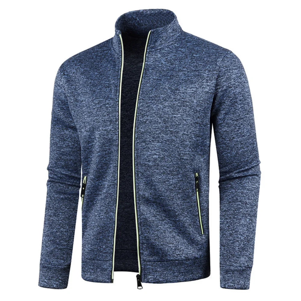 Autumn Winter Men's Zipper Knit Long Sleeves Thin Cashmere Fashion Top Sweater Coat