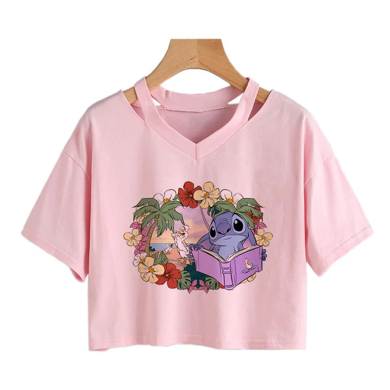 Stitch Graphic Crop Tops - Women's