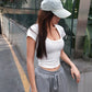 2023 Summer Slim T-Shirt Women Sexy Short Sleeve T Shirt U-Neck Gray Tee Female Solid Basic Black/White Korean Crop Tops Hot Y2k