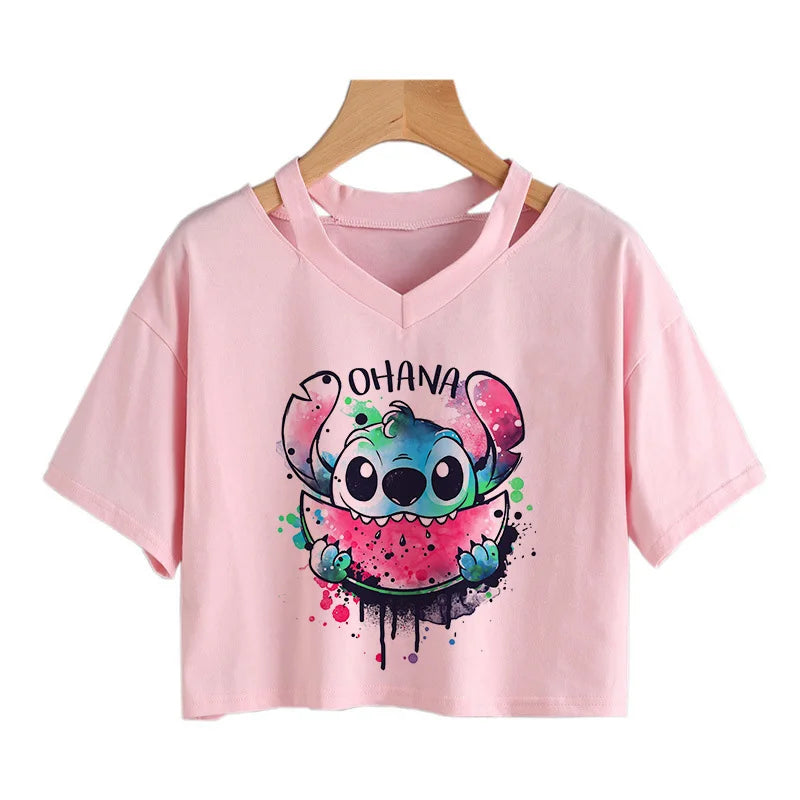 Stitch Graphic Crop Tops - Women's