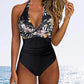 Women One Piece Set Swimsuit Print  Backless Puch Up Solid Sexy Women's Swimwear Bandage Ruched Female Bathing Suit Beachwear